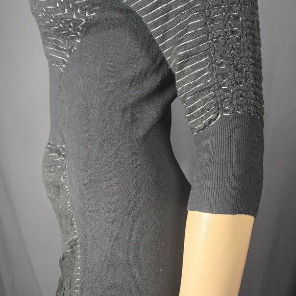 Y2K Mini Sweater Dress size S Black Bodycon Grunge Goth Mcbling V Neck - Picture 7 of 12